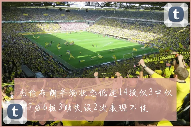 杰伦布朗半场状态低迷14投仅3中仅得7分6板3助失误2次表现不佳